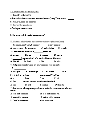 Đề kiểm tra môn Tiếng anh lớp 7 - Đề số 3